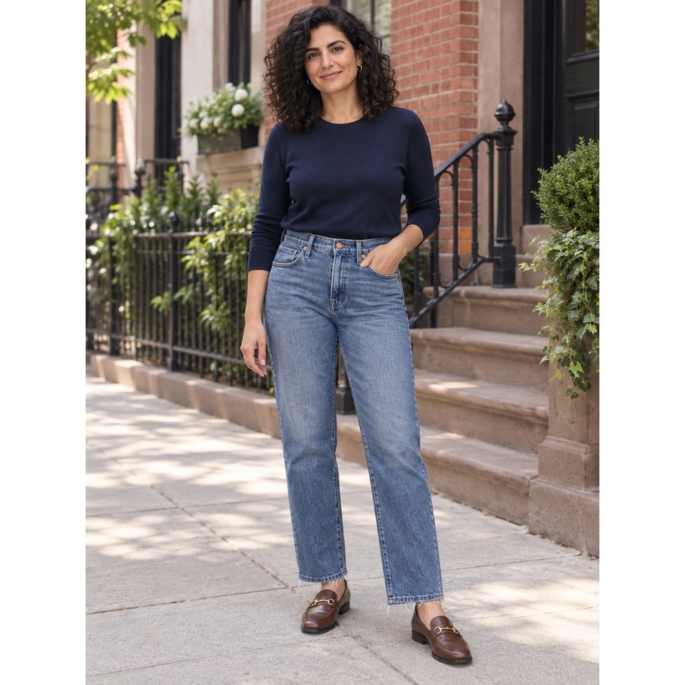 Madewell Classic Straight Jean Medium Wash Frayed Hem High Rise Denim 28